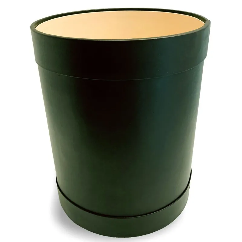 Papelera redonda de cuero Pino - Conti Borbone - Papelera redonda de cuero verde