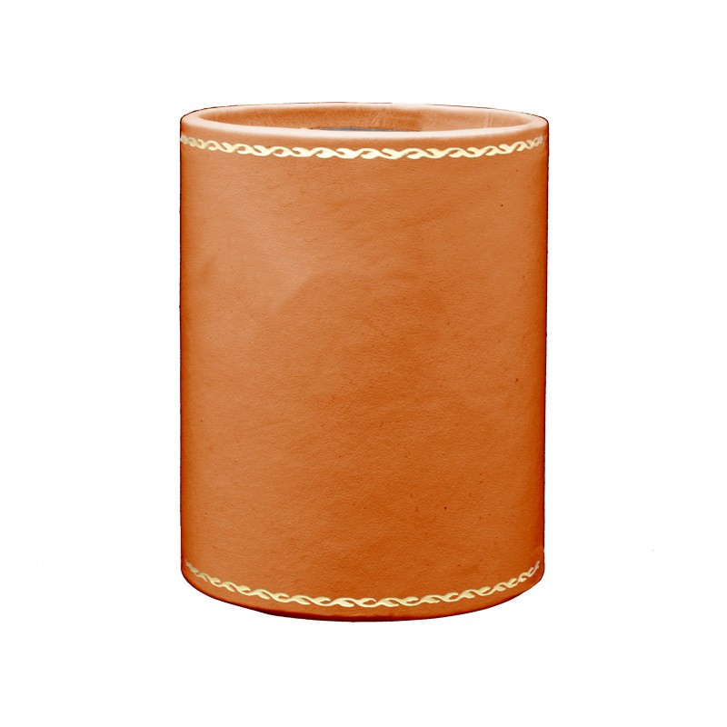 Pumpkin leather pen holder - Conti Borbone - Pen holder in orange calf leather - decoration 90