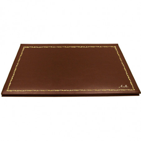 Bloc de escritorio de piel Cuoio, piel de becerro marrón - Conti Borbone - bloc de apertura personalizable - decoración 150 - cu