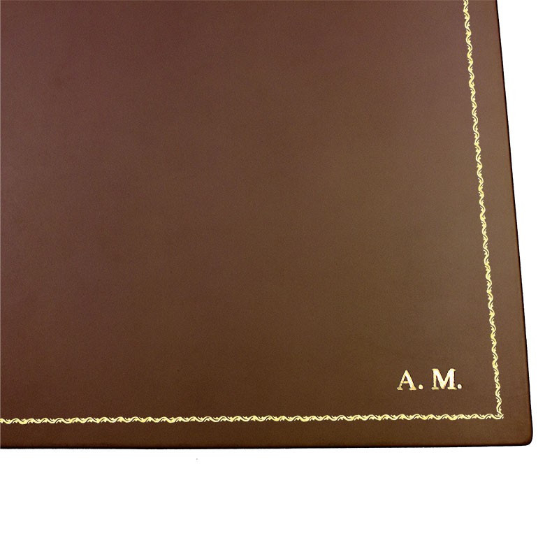 Cuoio leather desk pad, brown calf leather - Conti Borbone - customizable opening pad - decoration 90 - block letters