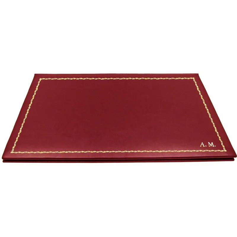Sottomano in pelle rubino, pelle di vitello bordeaux - Conti Borbone - sottomano personalizzabile - decorazione 90 - stampatello