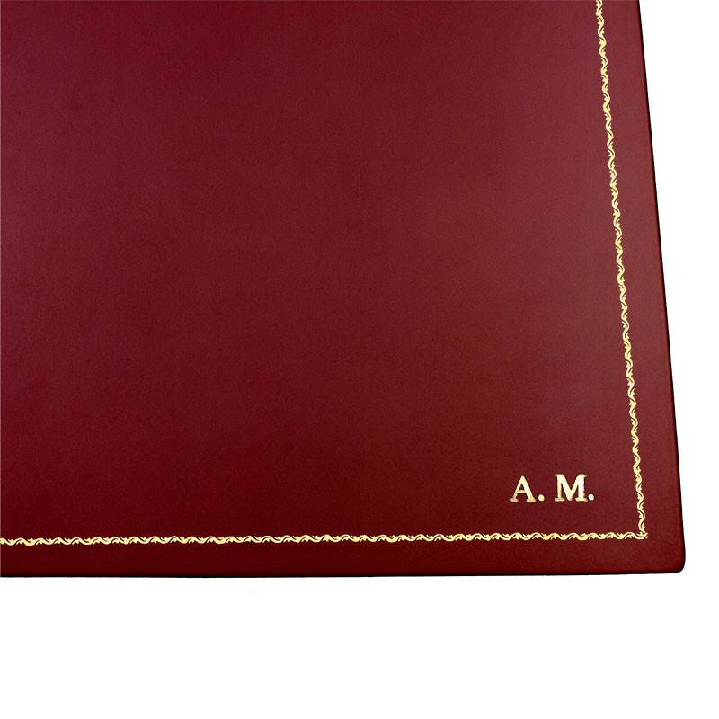 Strawberry leather desk pad, red calf leather - Conti Borbone - customizable opening pad - decoration 90 - block letters