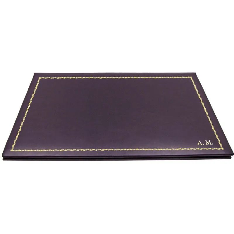 Sous-main en cuir aubergine, cuir de veau violet - Conti Borbone - bloc d'ouverture personnalisable - décoration 90 - lettres ca