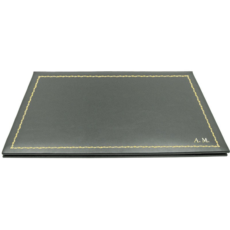 Sottomano doppio pelle Graffite, pelle di vitello grigio - Conti Borbone - sottomano apribile - decorazione 90 - stampatello