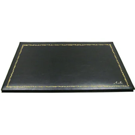 Sous-main en cuir anthracite, cuir de veau gris - Conti Borbone - sous-main personnalisable - décor 150 - italique
