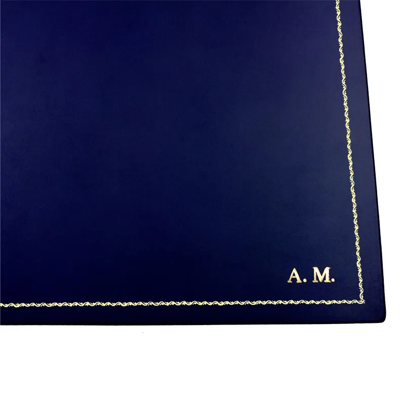 Blaue Leder-Schreibunterlage, blaues Kalbsleder - Conti Borbone - individuell gestaltbare Schreibunterlage - Dekor 90 - Blocksch