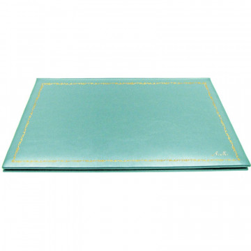 Bloc de escritorio de piel turquesa, piel de becerro azul - Conti Borbone - bloc de apertura personalizable - decoración 150 - c