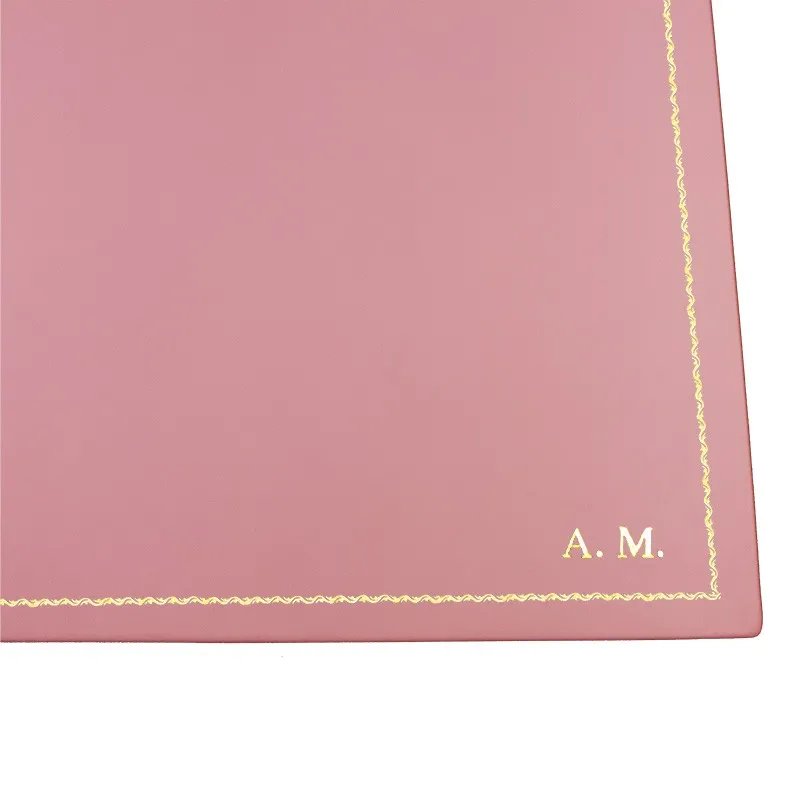 Camelia leather desk pad, pink calf leather - Conti Borbone - customizable opening pad - decoration 90 - block letters