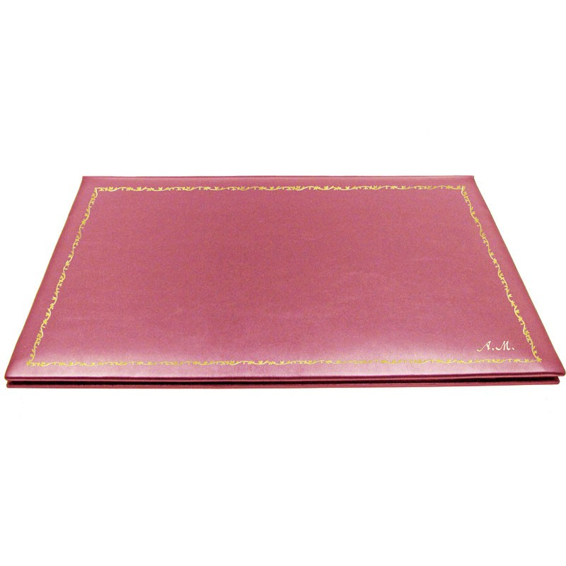 Fuchsia leather desk pad, pink calf leather - Conti Borbone - customizable opening pad - decoration 150 - italic