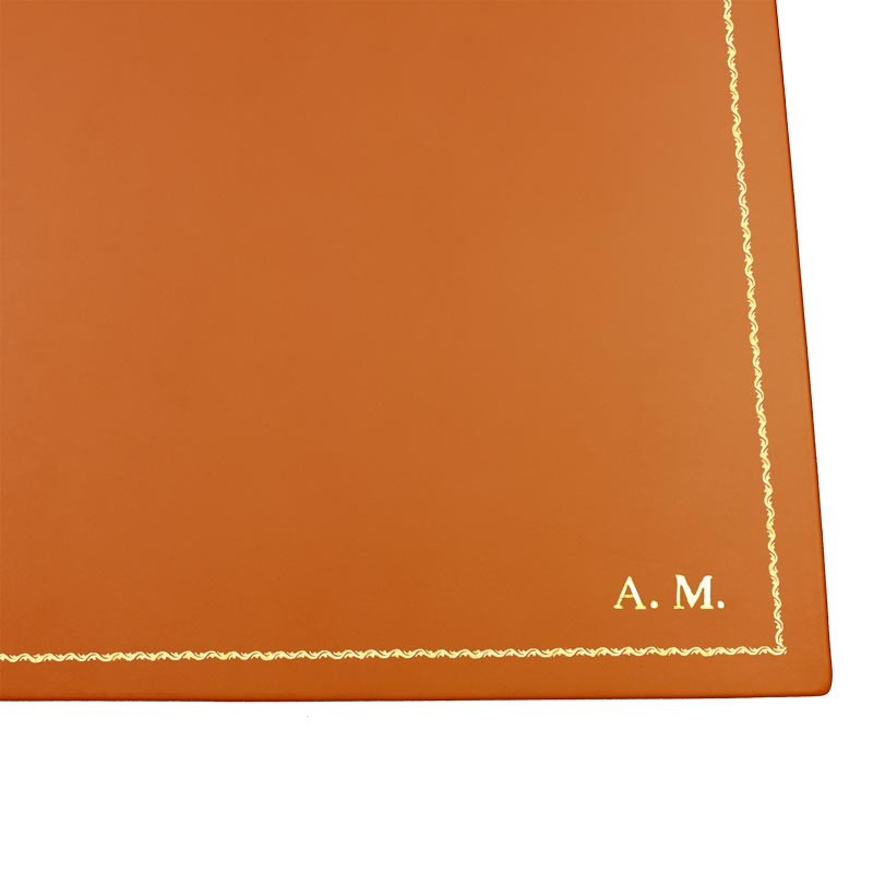 Sottomano doppio pelle Zucca, pelle di vitello arancione - Conti Borbone - personalizzato - decorazione 90 - stampatello