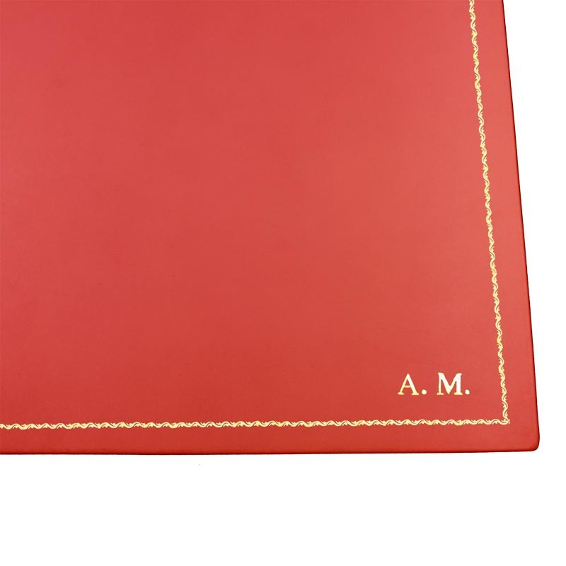 Sous-main en cuir corail, cuir de veau rose - Conti Borbone - sous-main personnalisable - décoration 90 - lettres capitales