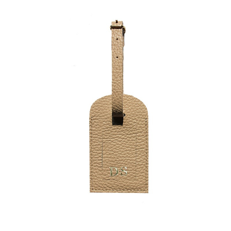 Sand leather luggage tag - beige cowhide - Conti Borbone - block letters