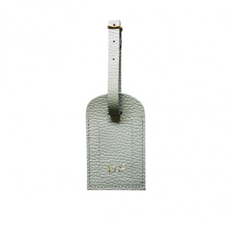 Etiquette de bagage en cuir perlé - cuir de vachette gris - Conti Borbone - lettres capitales