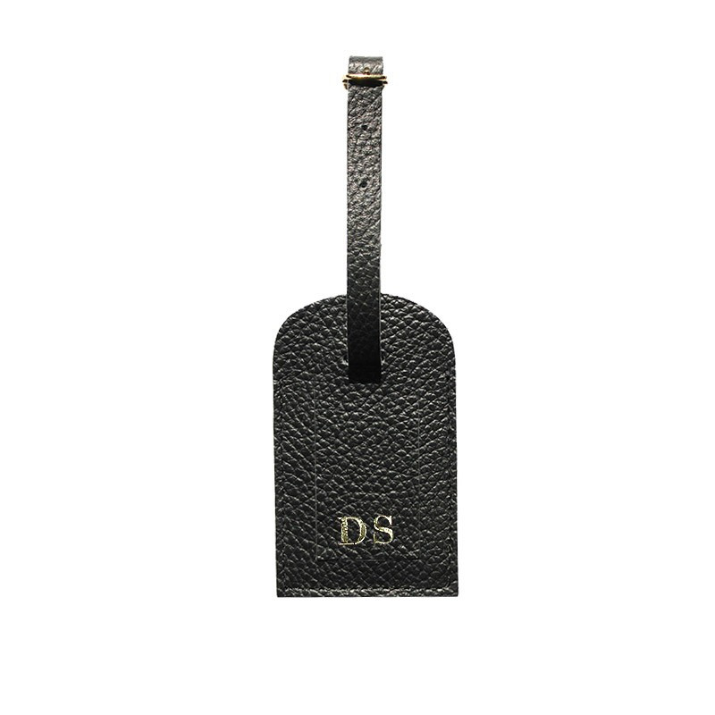 Raven leather luggage tag - black cowhide - Conti Borbone - block letters