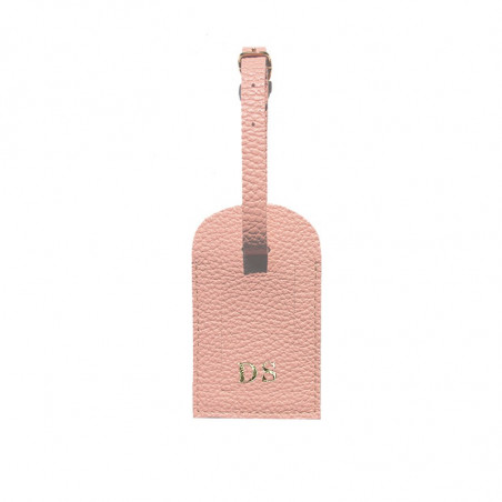 Mauve leather luggage tag - pink cowhide - Conti Borbone - block letters