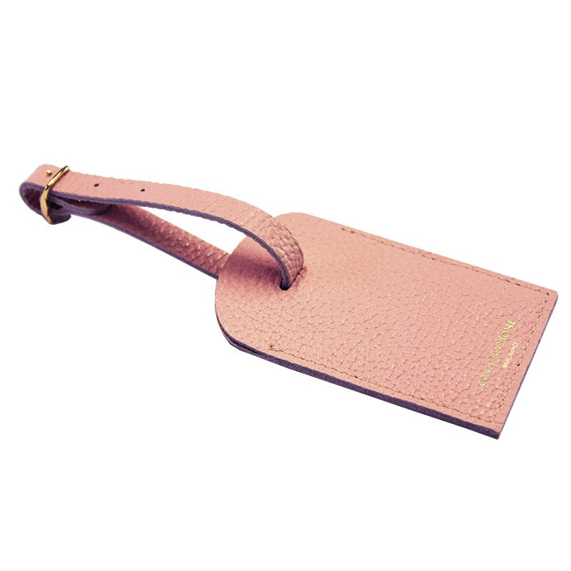 Mauve leather luggage tag - pink cowhide - Conti Borbone - brand