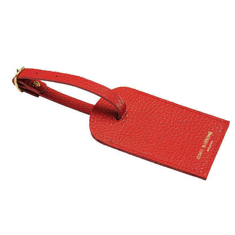 Crimson leather luggage tag - red cowhide - Conti Borbone - brand