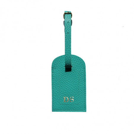 Emerald leather luggage tag - green cowhide - Conti Borbone - block letters