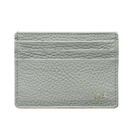 Porte-cartes en cuir perlé - porte-cartes en cuir de vachette gris - Conti Borbone - lettres capitales
