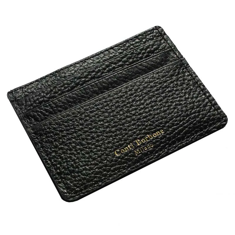 Tarjetero de piel de cuervo - tarjeteros de piel de vacuno negro - Conti Borbone - marca