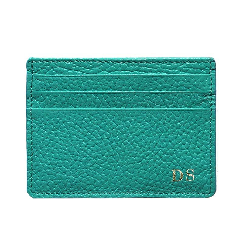 Porte-cartes en cuir émeraude - porte-cartes en cuir de vachette vert - Conti Borbone - lettres capitales