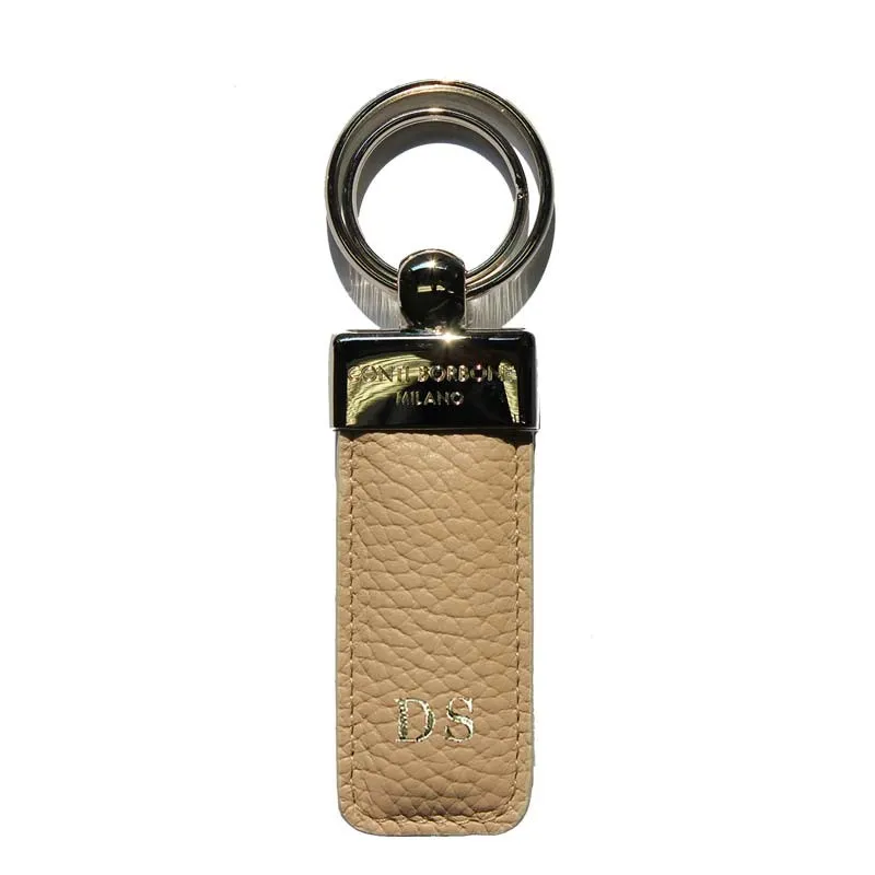 Llavero de cuero color arena, de auténtica piel de vacuno beige - Conti Borbone - letras mayúsculas
