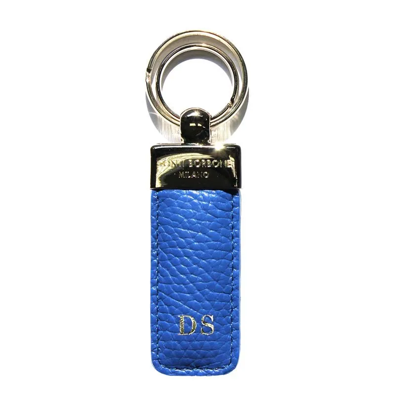 Porte-clés royal en cuir de vachette véritable bleu - Conti Borbone - lettres capitales