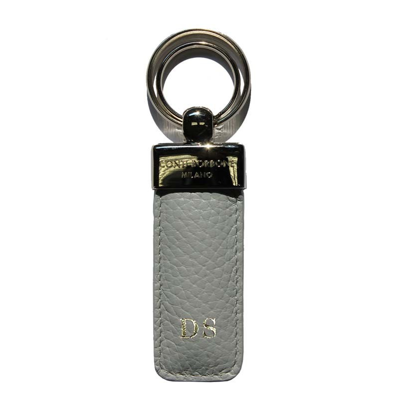 Pearl leather keyring, in real gray cowhide - Conti Borbone - block letters