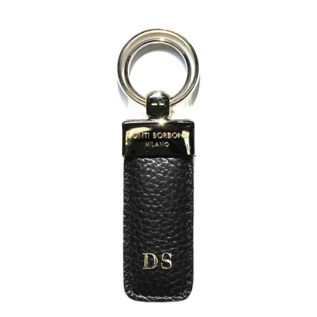 Porte-clés en cuir de corbeau, en vachette véritable noire - Conti Borbone - lettres capitales
