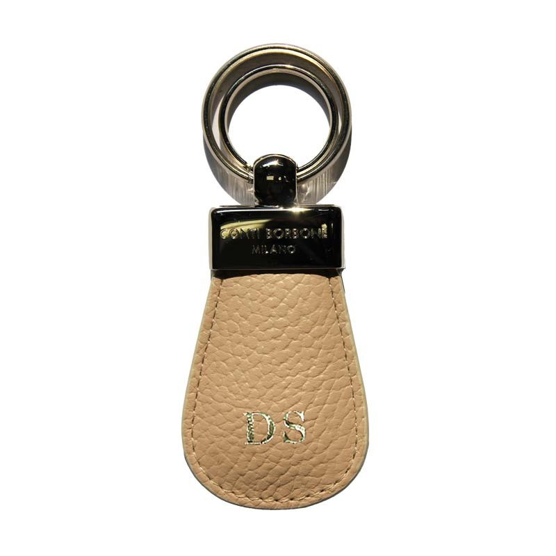 Sand leather keyring, in real beige cowhide - Conti Borbone - block letters