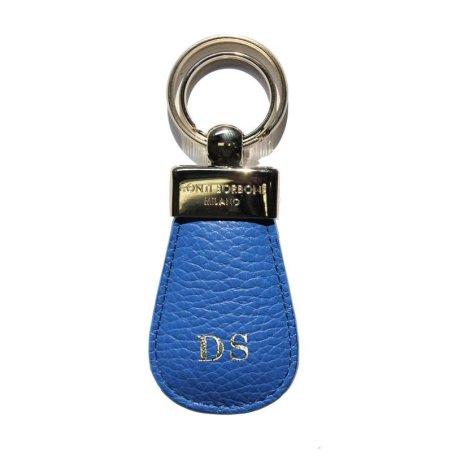 Porte-clés royal en cuir de vachette véritable bleu - Conti Borbone - lettres capitales