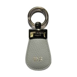 珍珠皮革钥匙圈，纯灰色牛皮 - Conti Borbone - 正楷字母