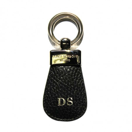 Raven leather keyring, in real black cowhide - Conti Borbone - block letters