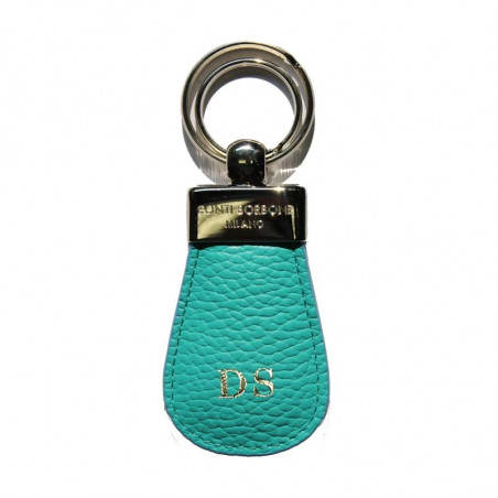 Emerald leather keyring, in real green cowhide - Conti Borbone - block letters