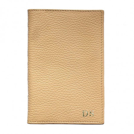 Sand leather passport cover, beige cowhide genuine leather document holder - Conti Borbone - block letters
