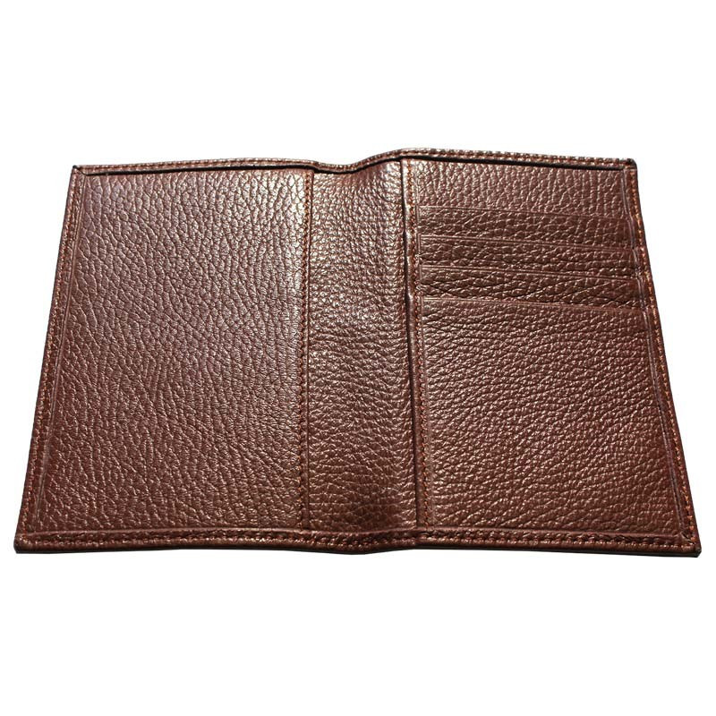 Nocciola leather passport cover, brown cowhide genuine leather document holder - Conti Borbone - details