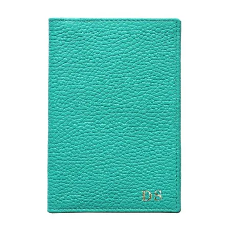 Funda de pasaporte de cuero esmeralda, portadocumentos de cuero vacuno auténtico verde - Conti Borbone - letras mayúsculas
