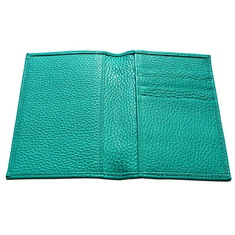 Emerald leather passport cover, green cowhide genuine leather document holder - Conti Borbone - details