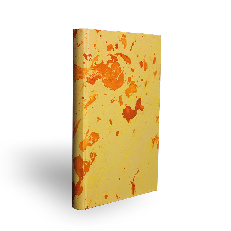Quaderno in carta marmorizzata a mano  arancione e giallo Silvia - Conti Borbone - made in Italy - dorso