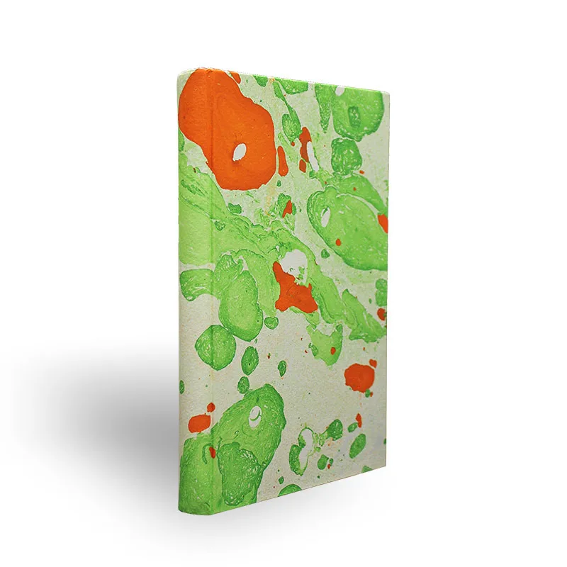Quaderno in carta marmorizzata a mano verde, bianco e arancione Michele - Conti Borbone - made in Italy - dorso