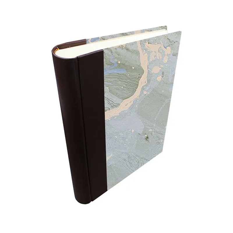 Photo album in Cioccolato leather and Ice marbled paper - Conti Borbone - spine