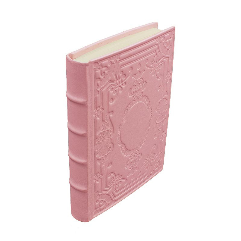 Camelia Leather diary, pink color with decoration - Conti Borbone - Milan - spine - made in Italy