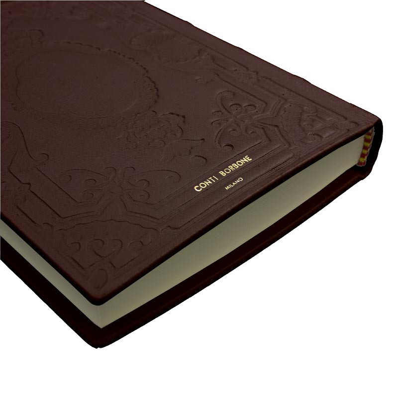 Chocolate Leather diary, brown color with decoration - Conti Borbone - Milan - brand - made in Italy