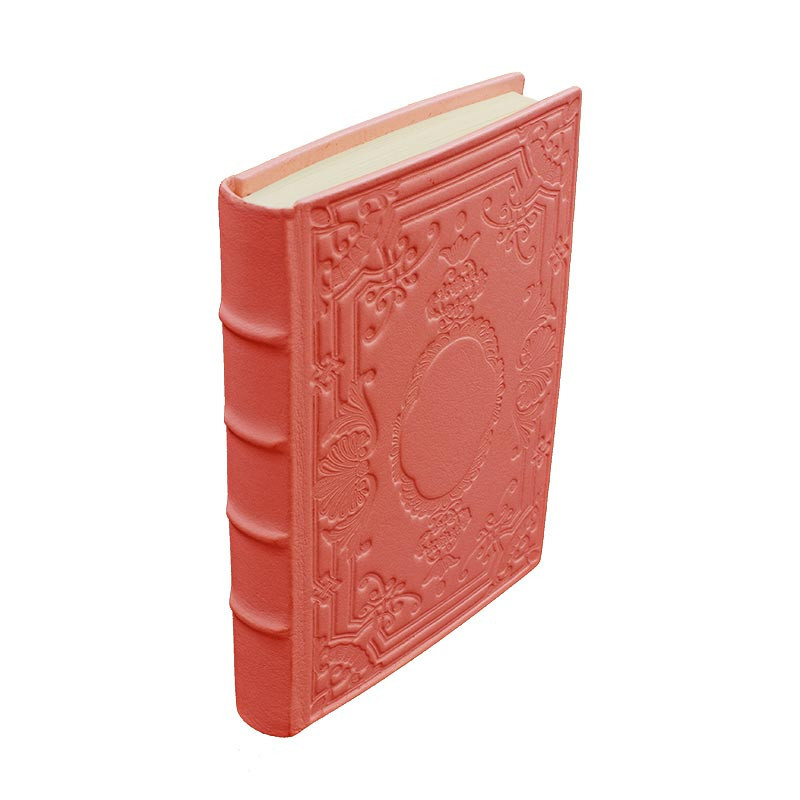 Coral Leather diary, pink color with decoration - Conti Borbone - Milan - spine - made in Italy