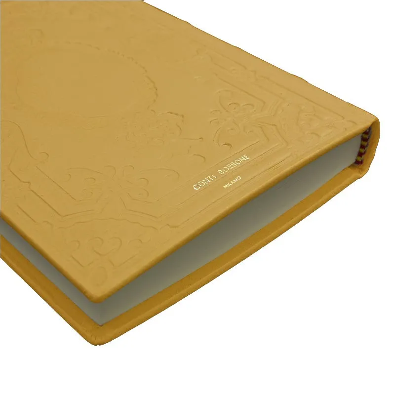 Ocker Leder Tagebuch, gelbe Farbe mit Dekoration - Conti Borbone - Mailand - Marke - made in Italy