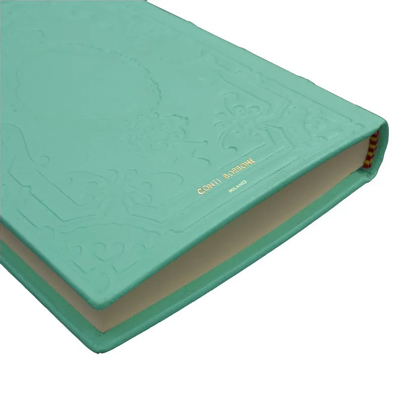 Türkis Leder Tagebuch, blaue Farbe mit Dekoration - Conti Borbone - Mailand - Marke - made in Italy