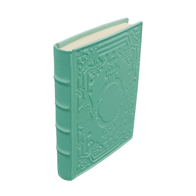 Turquoise Leather diary, blue color with decoration - Conti Borbone - Milan - spine - made in Italy