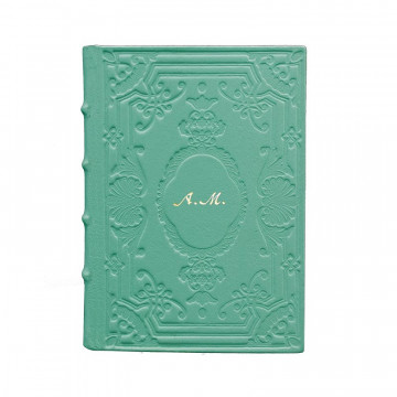Turquoise Leather diary, blue color with decoration - Conti Borbone - Milan - italics personalization - made in Italy