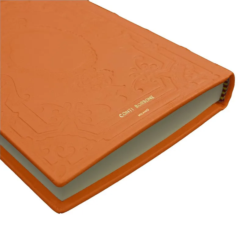 Kürbis Lederkalender, orange Farbe mit Dekoration - Conti Borbone - Mailand - Marke - made in Italy