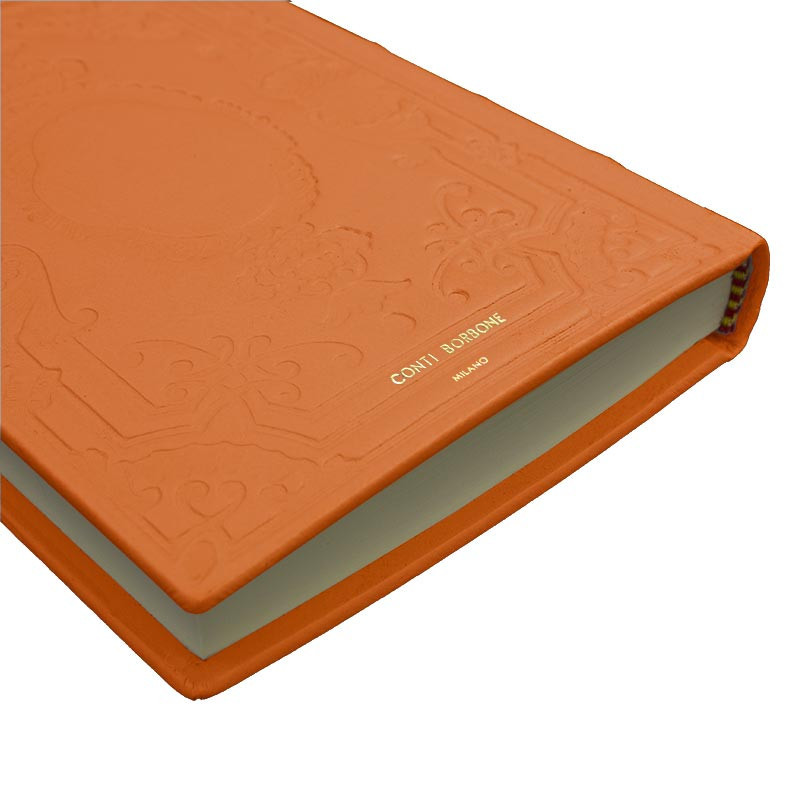 Pumpkin Leather diary, orange color with decoration - Conti Borbone - Milan - brand - made in Italy
